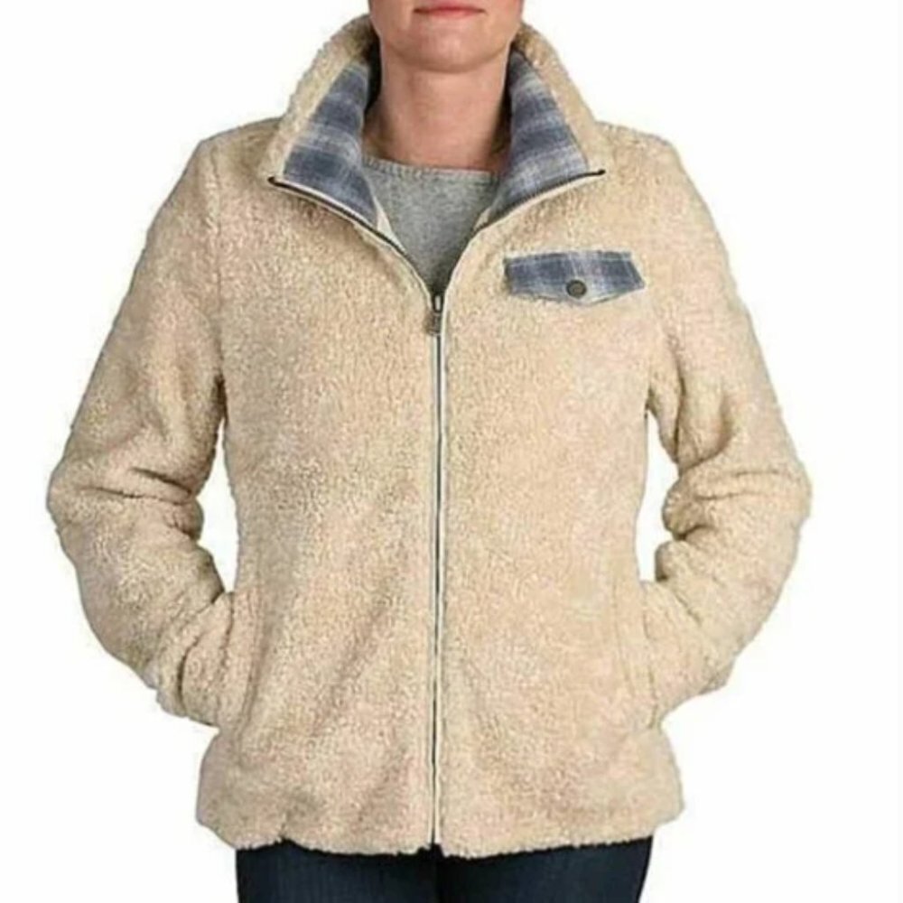 Pendleton Cream Sherpa Shearling Fuzzy‎ Fleece Zip Up Jacket Women's Size Medium